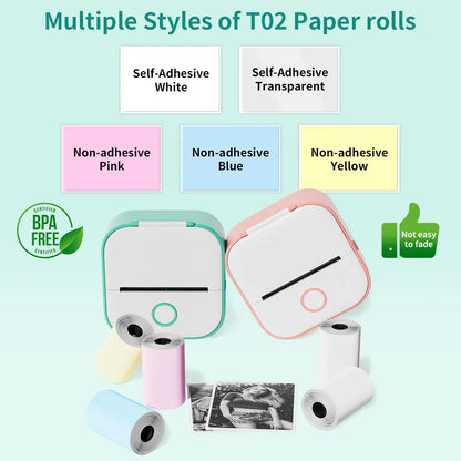 Mini Sticker Printer  T02 Thermal Portable Inkless Pocket Phone Printer Compatible with Android Ios Instantly Print Fun