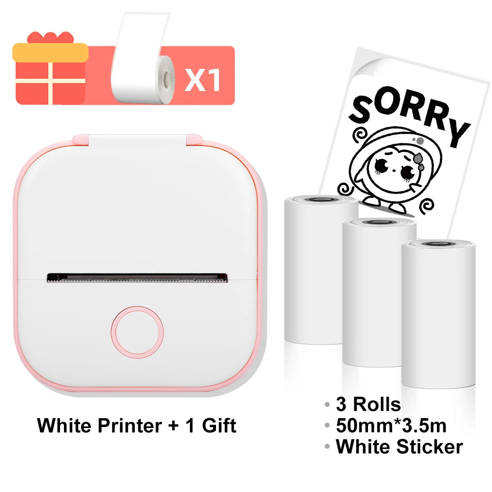 Mini Sticker Printer  T02 Thermal Portable Inkless Pocket Phone Printer Compatible with Android Ios Instantly Print Fun